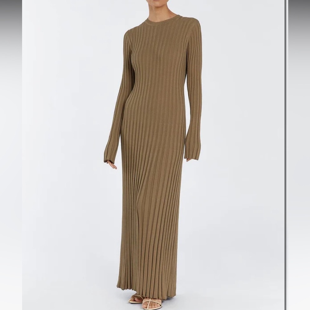 DISSH ADA KHAKI LONG SLEEVE MIDI DRESS -XL